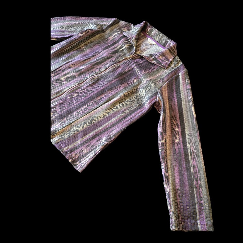 NWOT Women's Erin London Petite Medium Purple Silver Striped Blouse - Picture 4 of 8